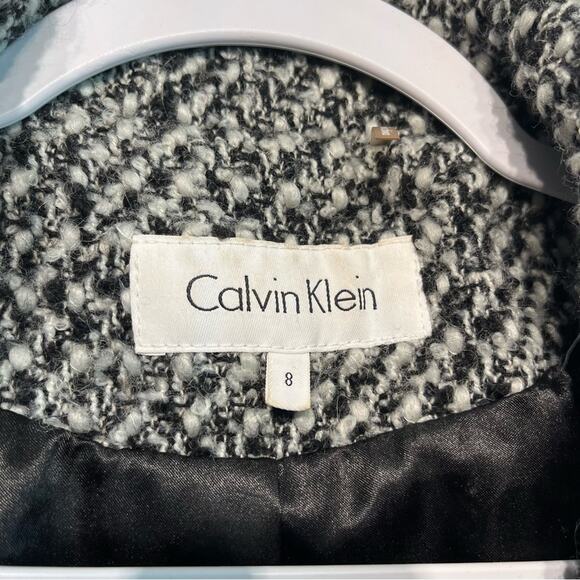 Calvin Klein Tweed Double Breasted Pea Coat Wool Blend Belted Jacket Womens 8 - Picture 7 of 16